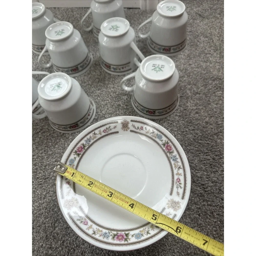 Regent China #CX183 Blue Pink Yellow Flower Cups And Saucers Gold Trim Set Of 8